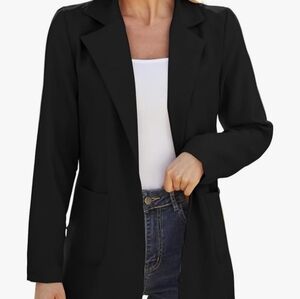 NWT Dazosue Open Front BLACK Career Blazer Slim Suit Jacket Pockets Womens Large